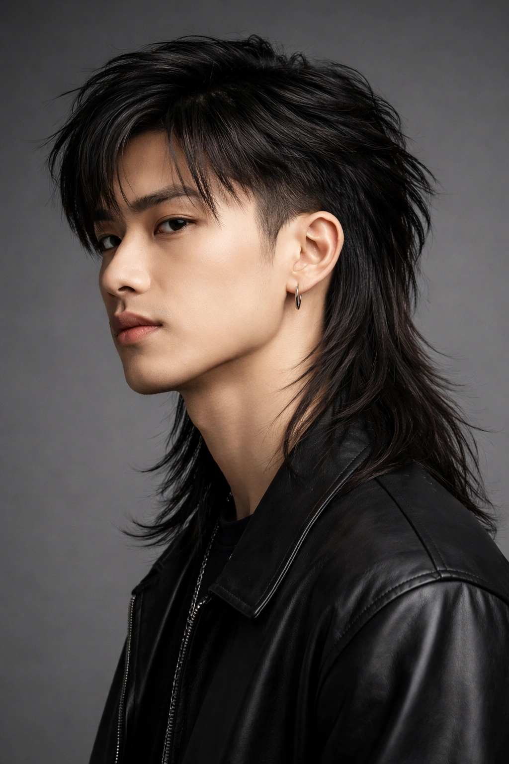 Asian man with modern mullet long variation