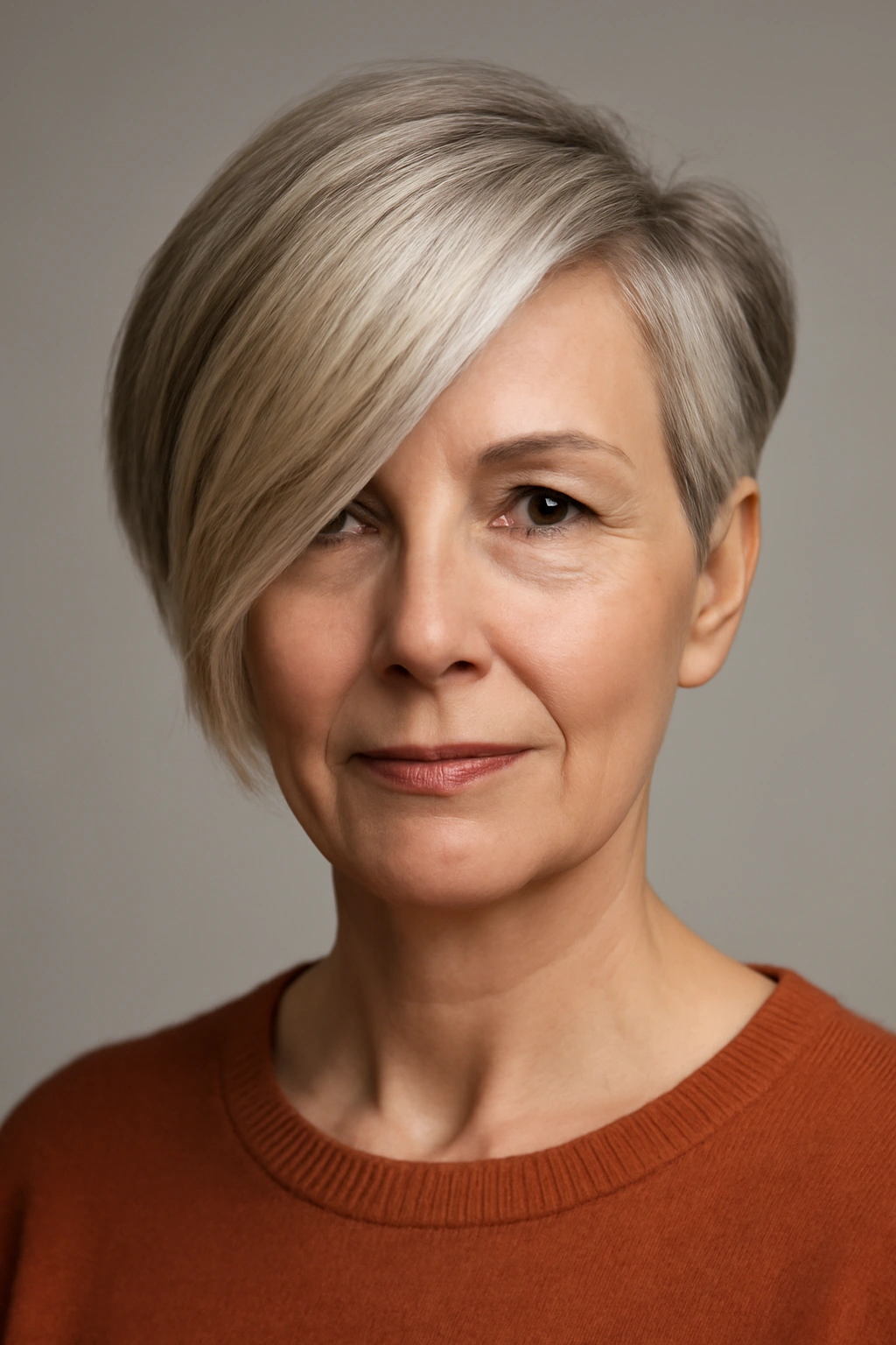Asymmetrical crop showing longer swoops and shorter side for volume illusion