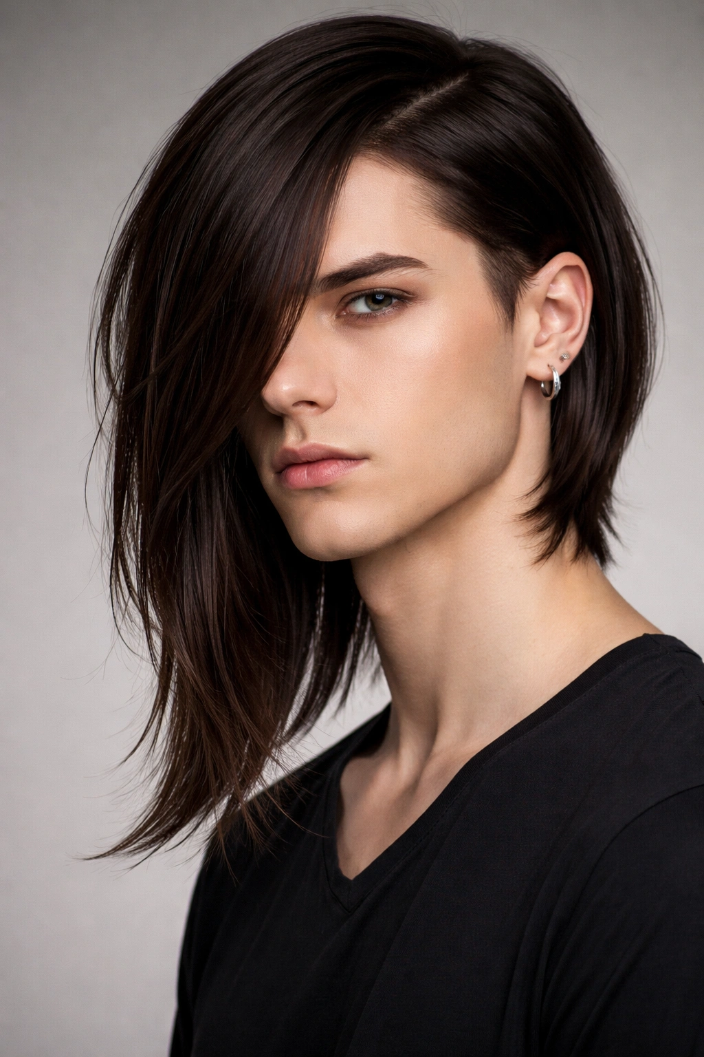 Man with an asymmetric long bob hairstyle