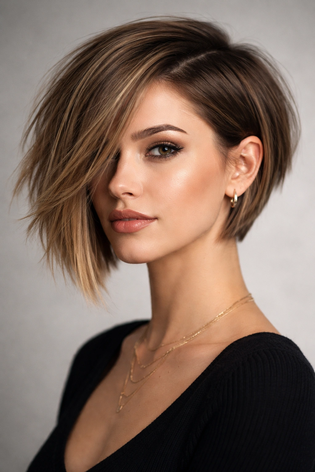 15 Angled Bob Haircuts From Subtle To Dramatic 13 Asymmetrical angle hairstyle on a model in studio lighting