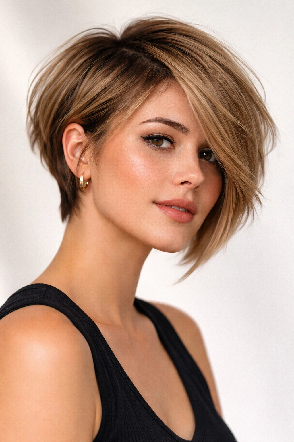 Asymmetrical bixie cut with dramatic diagonal length difference