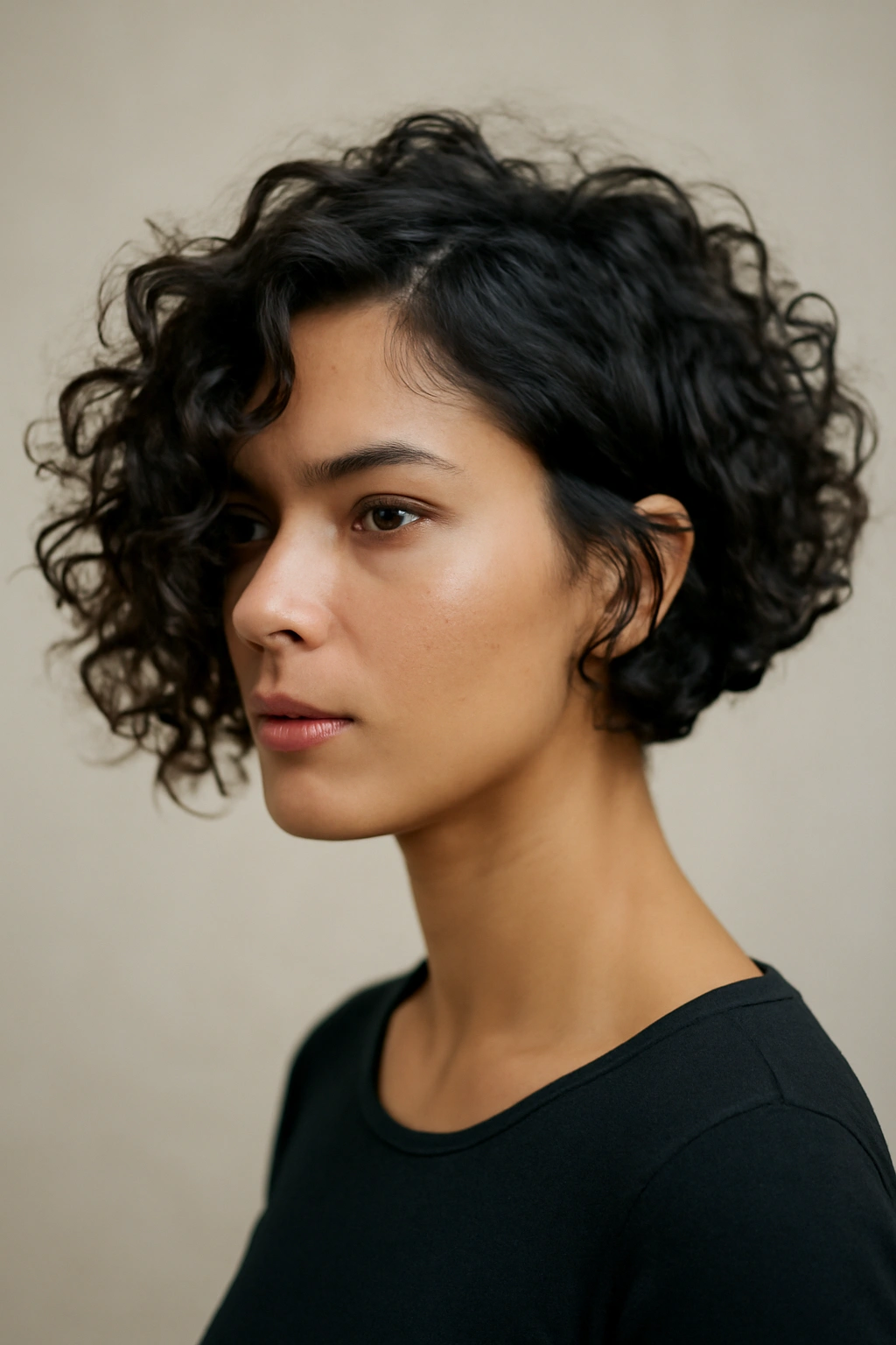 15 Gorgeous Bob Haircuts for Women With Curly Hair 4 Asymmetrical bob with longer side and face-framing curls