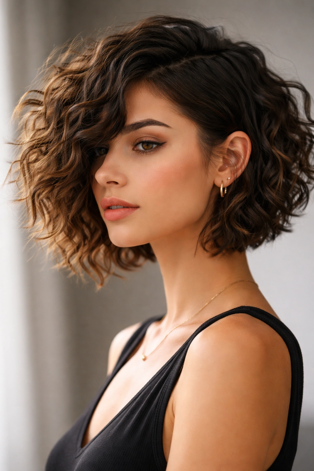 15 Curly Choppy Bobs With Volume And Bounce 11 Asymmetrical choppy bob with uneven length on each side