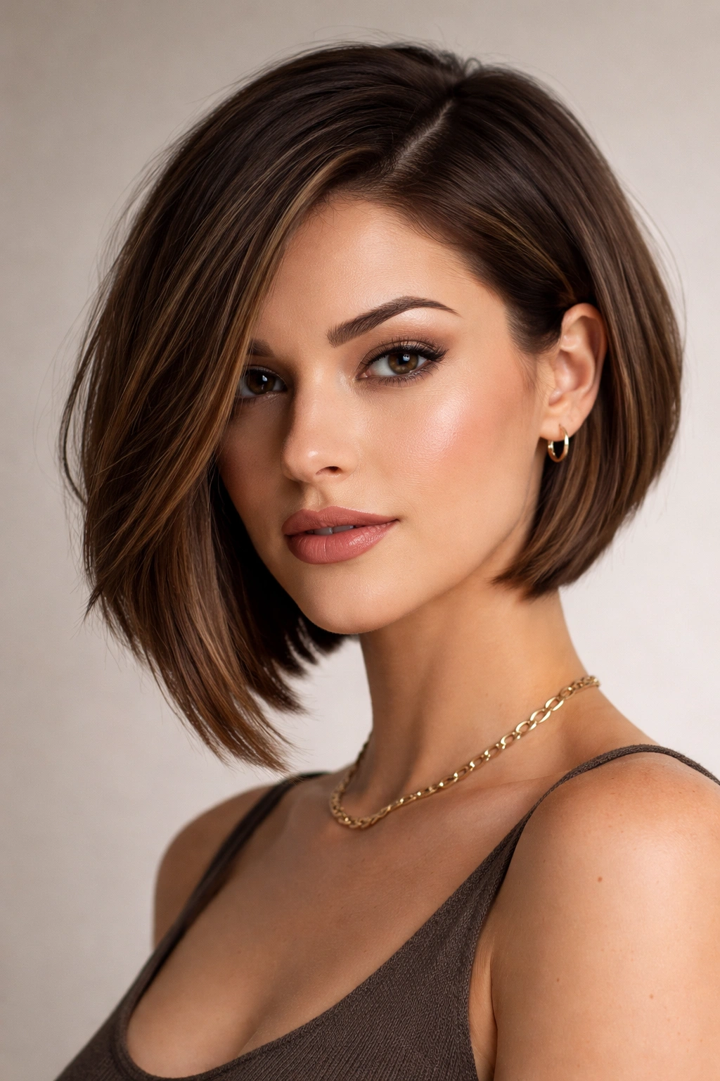 Asymmetrical bob with deep side part
