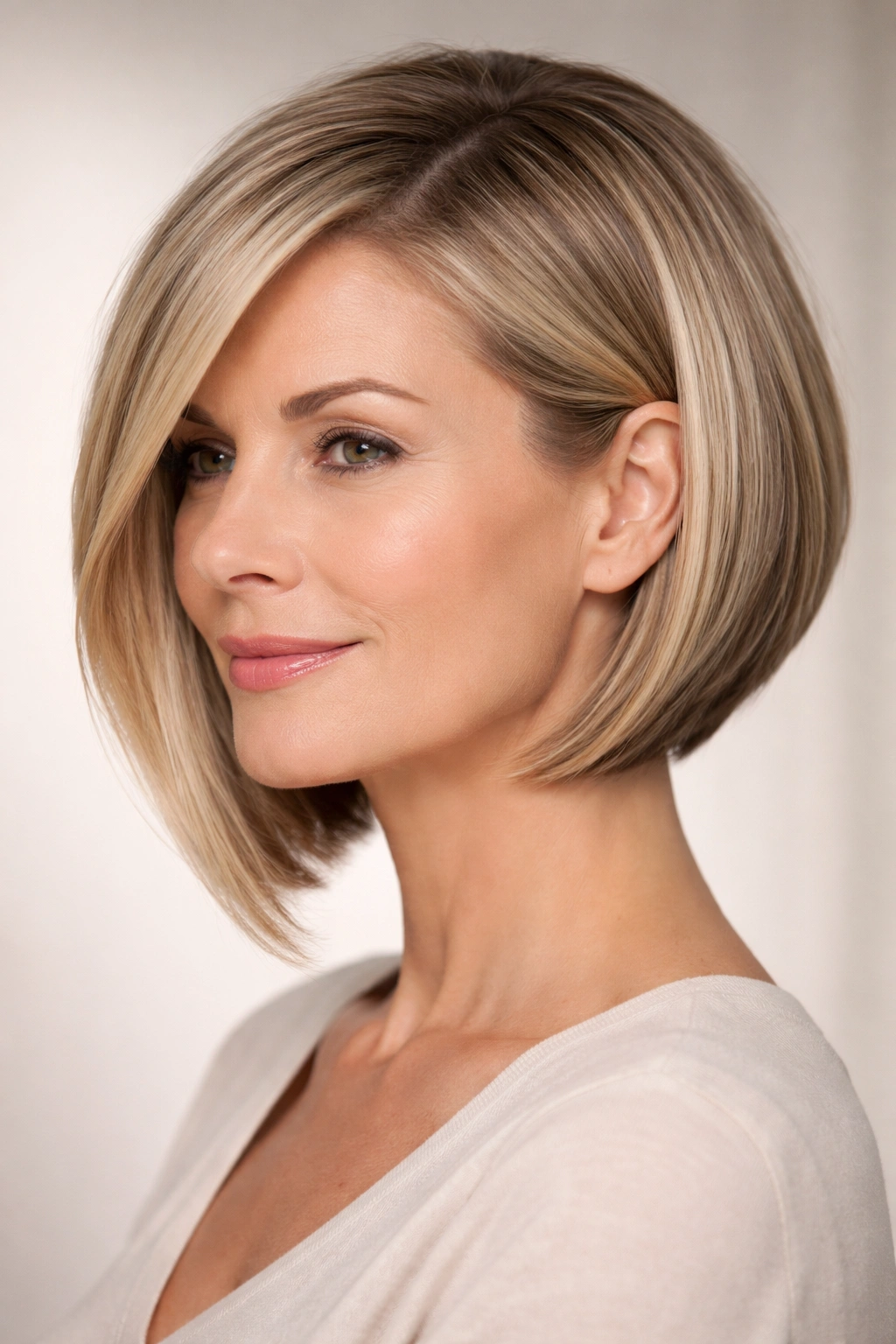 Asymmetrical bob with longer side and angled silhouette