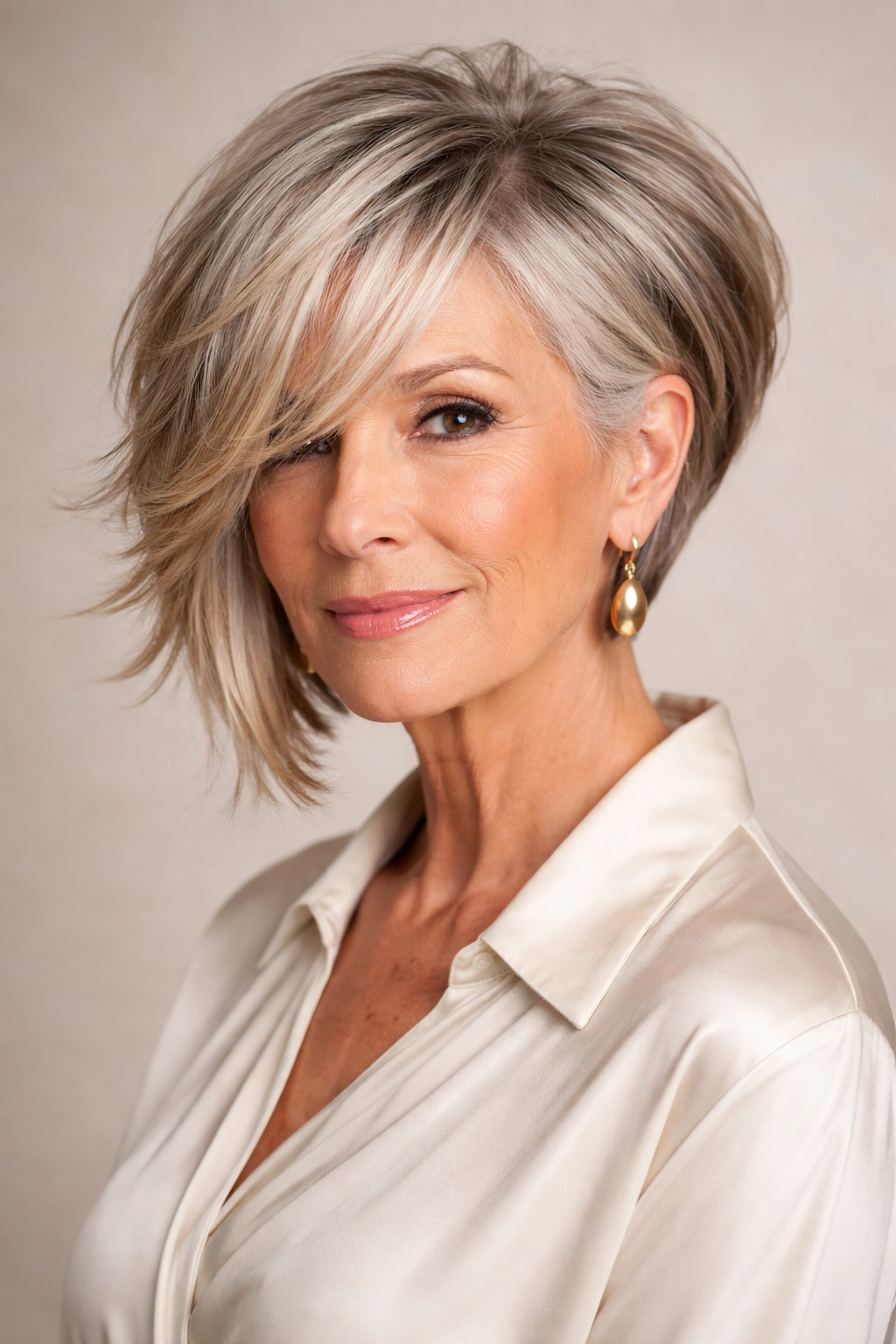 Asymmetrical bob with disconnected layers showing length contrast