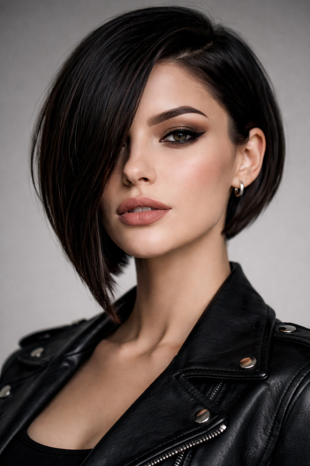 Portrait of a person with an asymmetrical bob with one side shorter than the other.