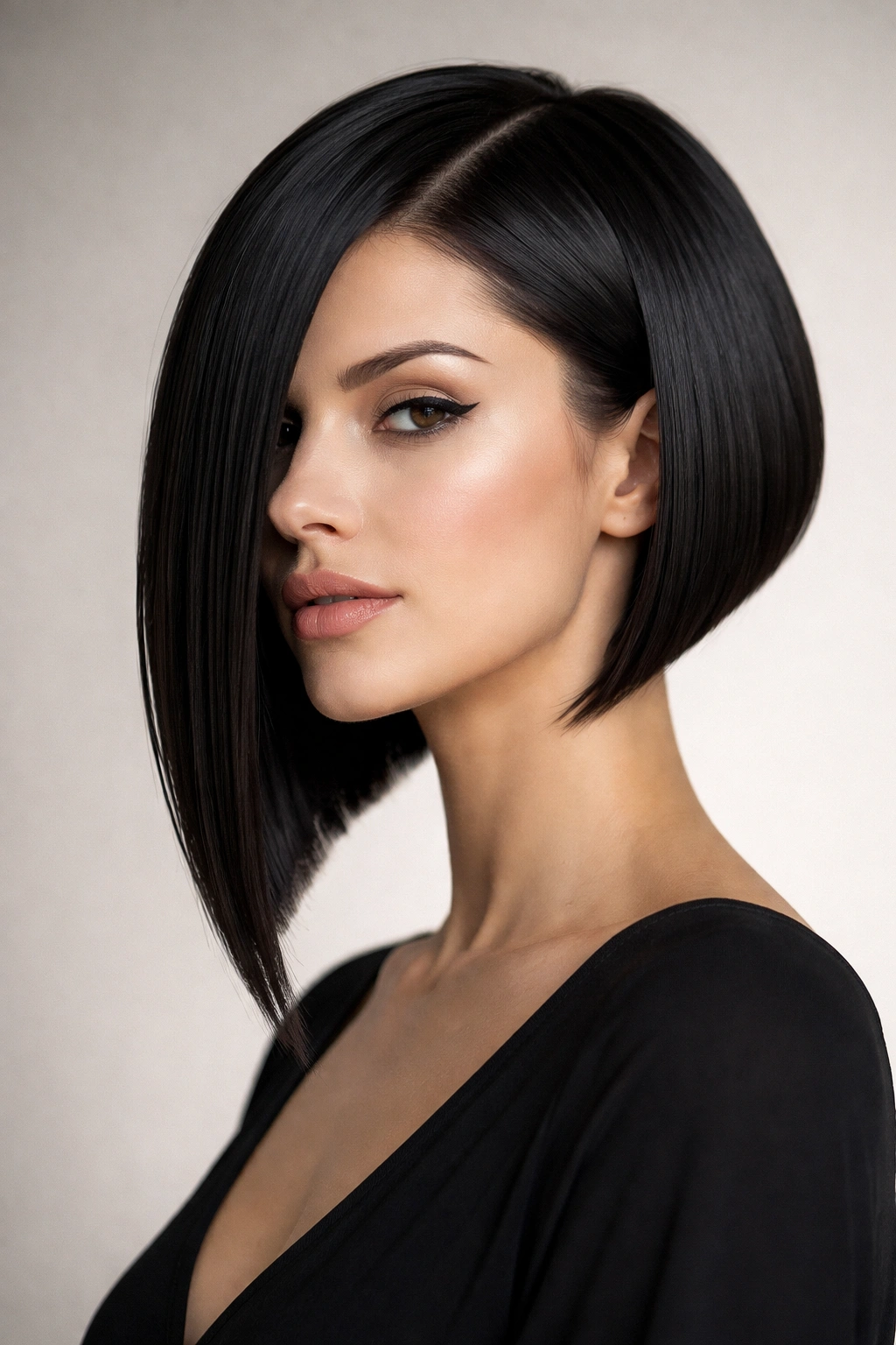 10 Sleek Bob Haircuts Made For Straight Hair 3 Three-quarter view of asymmetrical bob showing longer side and shorter opposite side with crisp lines