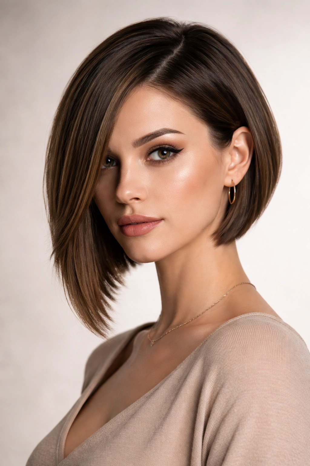 Asymmetrical bob with uneven lengths and sharp lines