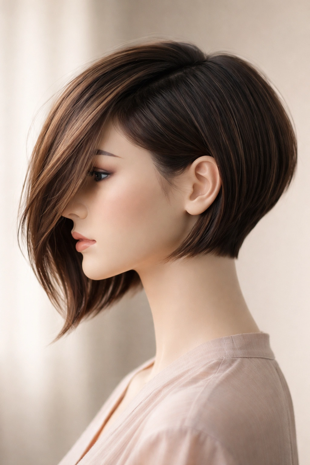 15 Short Haircuts Made For Heart Shaped Faces 7 Asymmetrical bob hairstyle on a head mannequin with uneven lengths