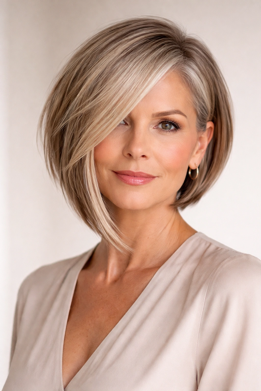 Portrait of asymmetrical bob showing longer and shorter sides