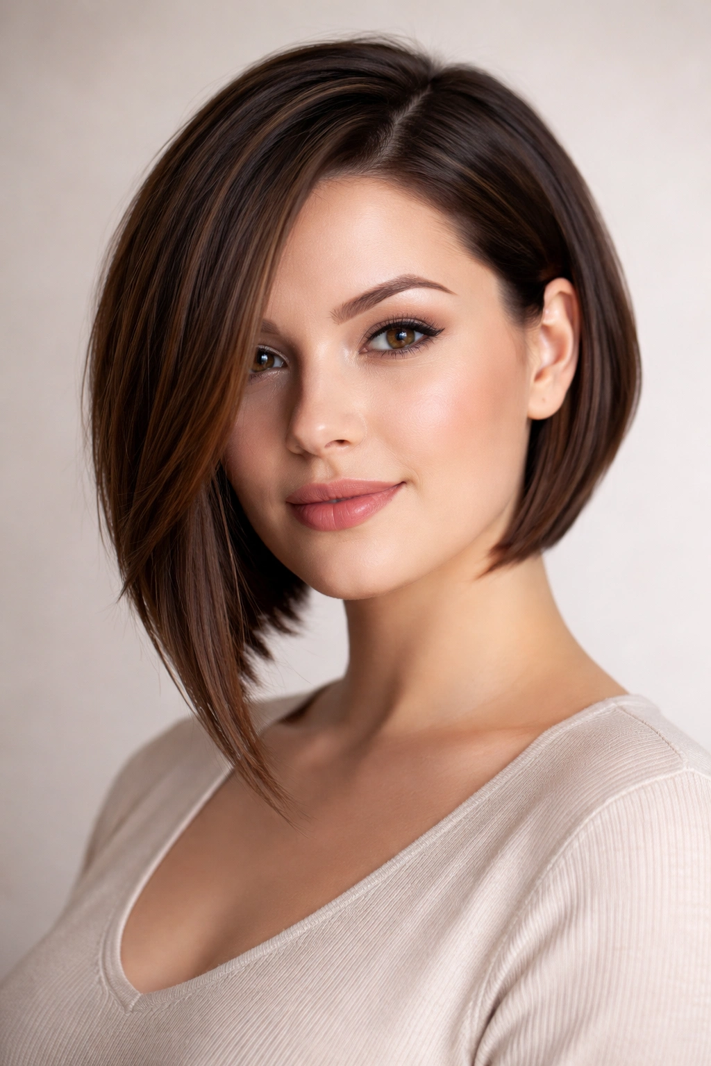 Asymmetrical bob with one side longer framing jawline