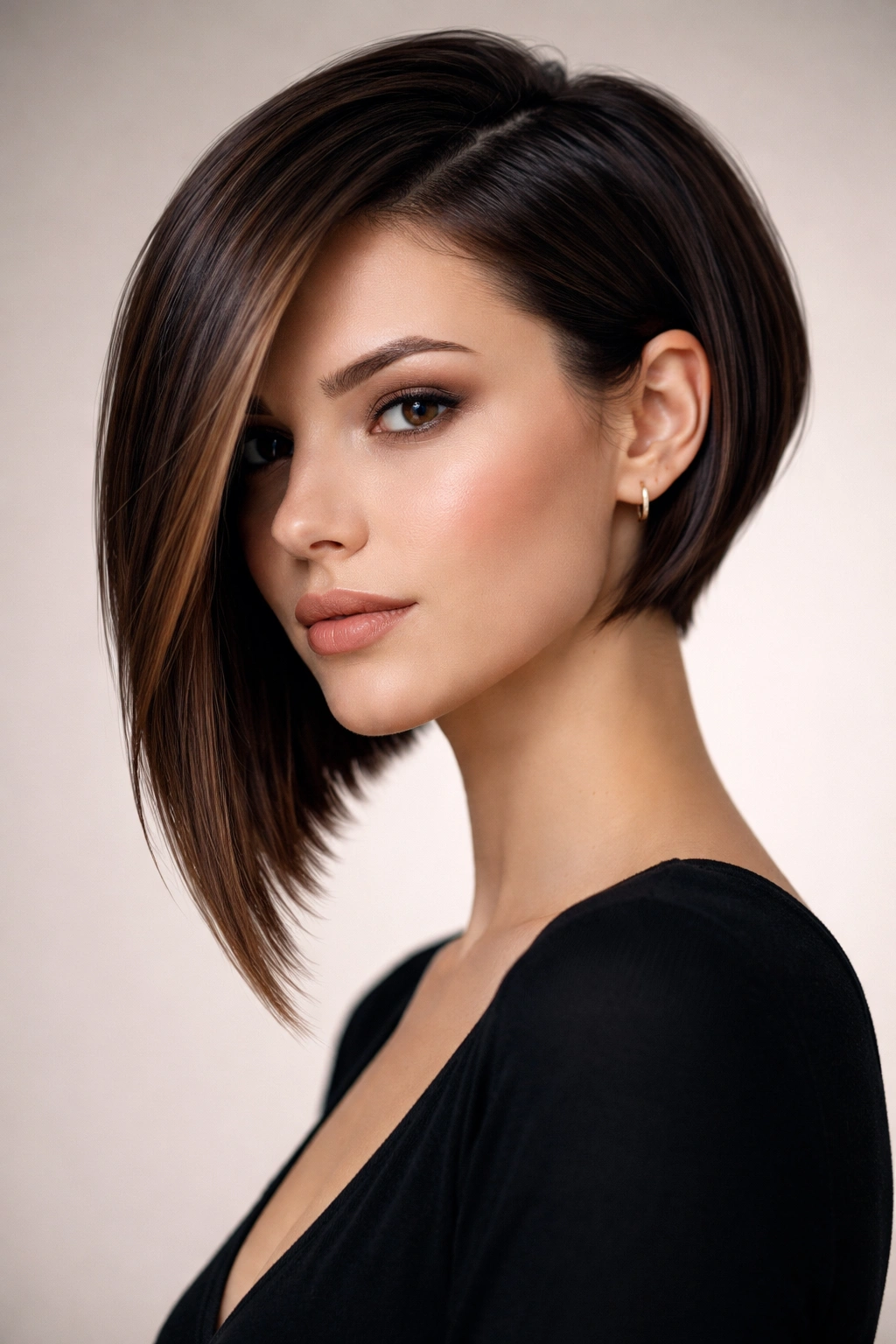 Asymmetrical bob with one side shorter than the other