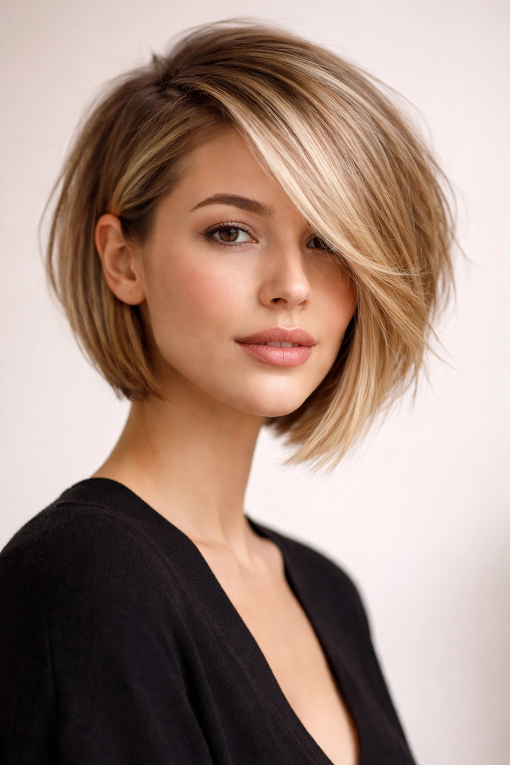 20 Haircuts That Give Fine Hair Instant Fullness 12 Portrait of a person with an asymmetrical bob showing movement and fullness