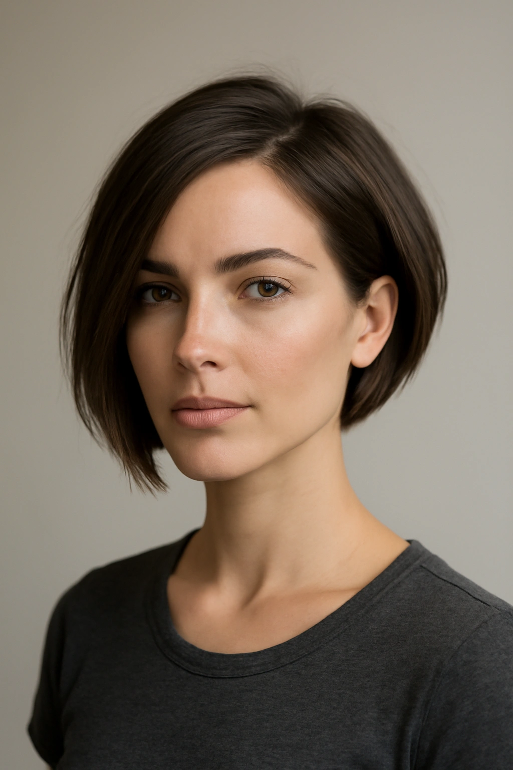 18 Short Bob Cuts For Fine And Thick Hair Alike 6 Close-up portrait of a person with an asymmetrical bob showing different side lengths.