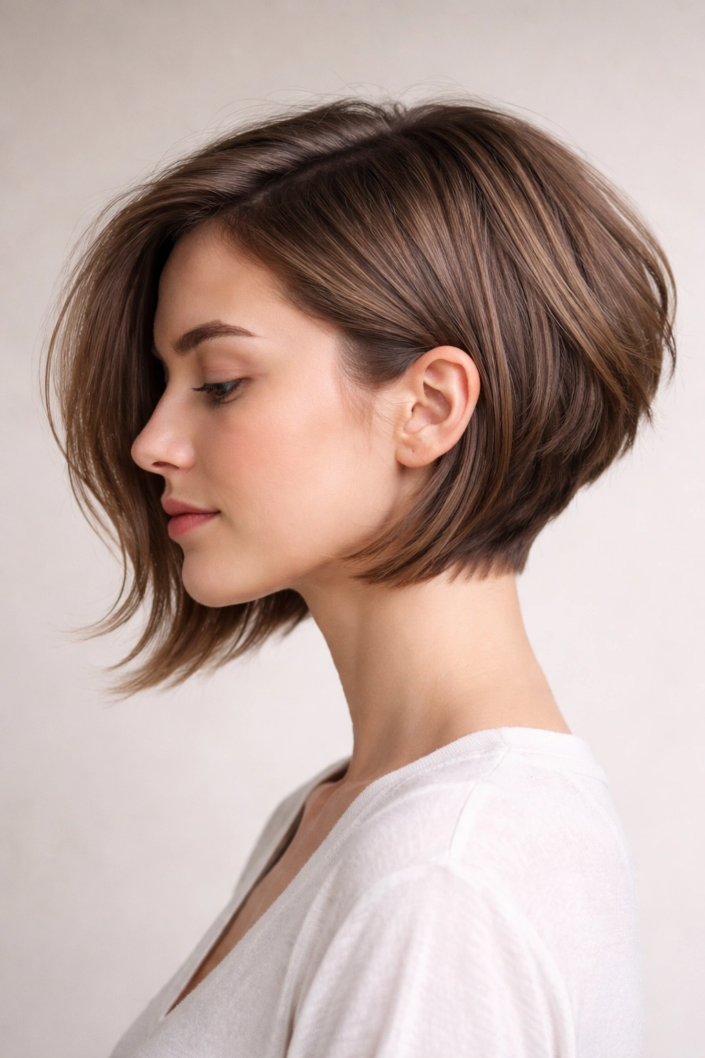 Portrait of an asymmetrical bob with longer front and shorter back