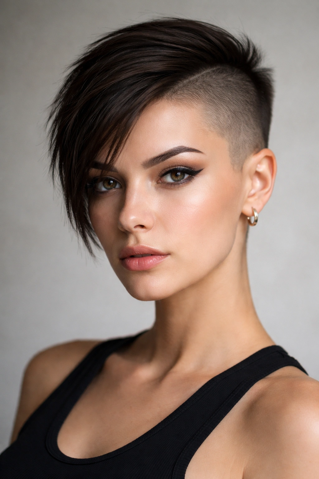 Close-up of an asymmetrical buzz cut with differing side lengths