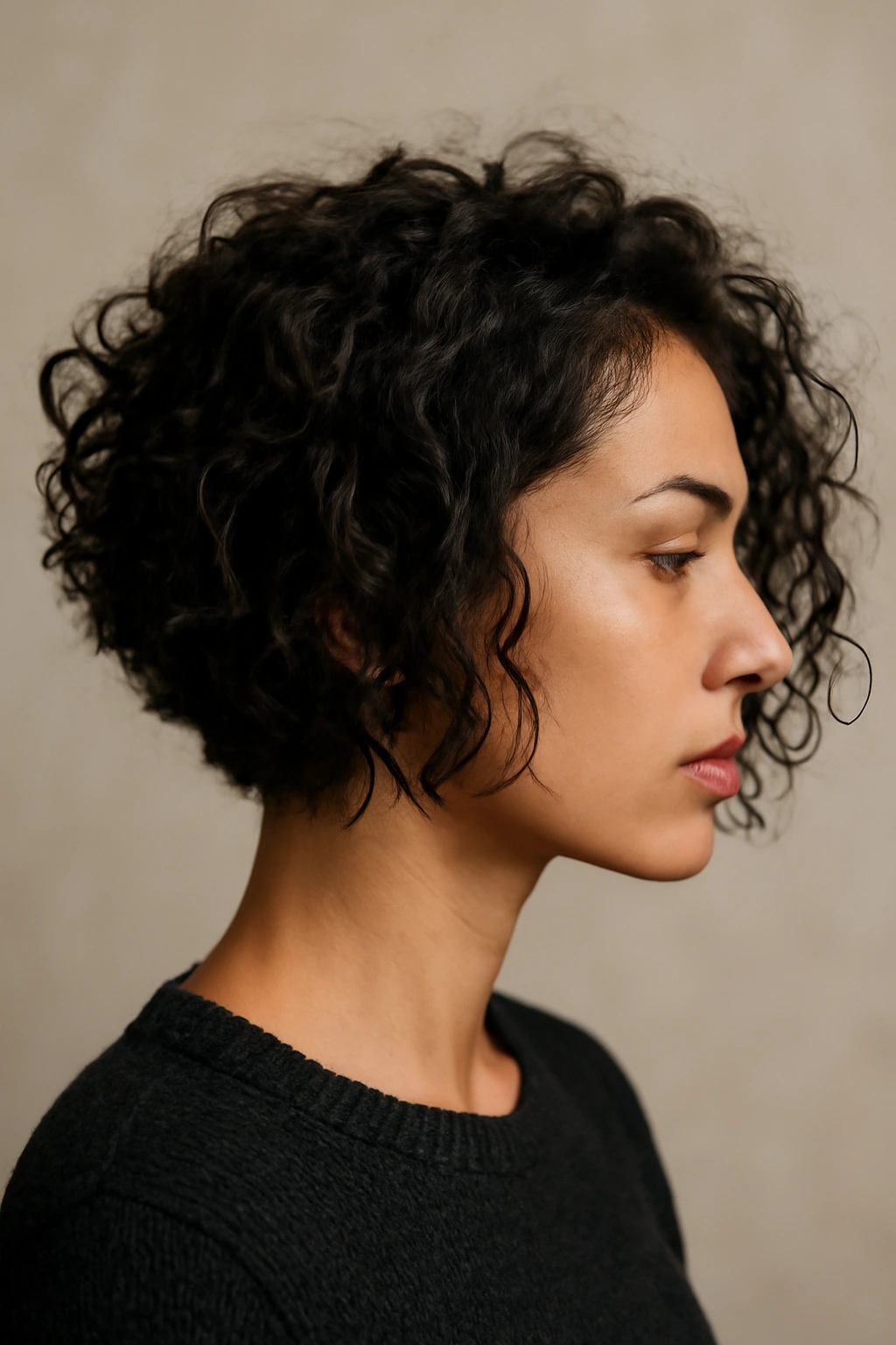 12 Angled Bob Cuts That Flatter Natural Curls 3 Asymmetrical choppy bob with one side short and the other longer showing textured layers