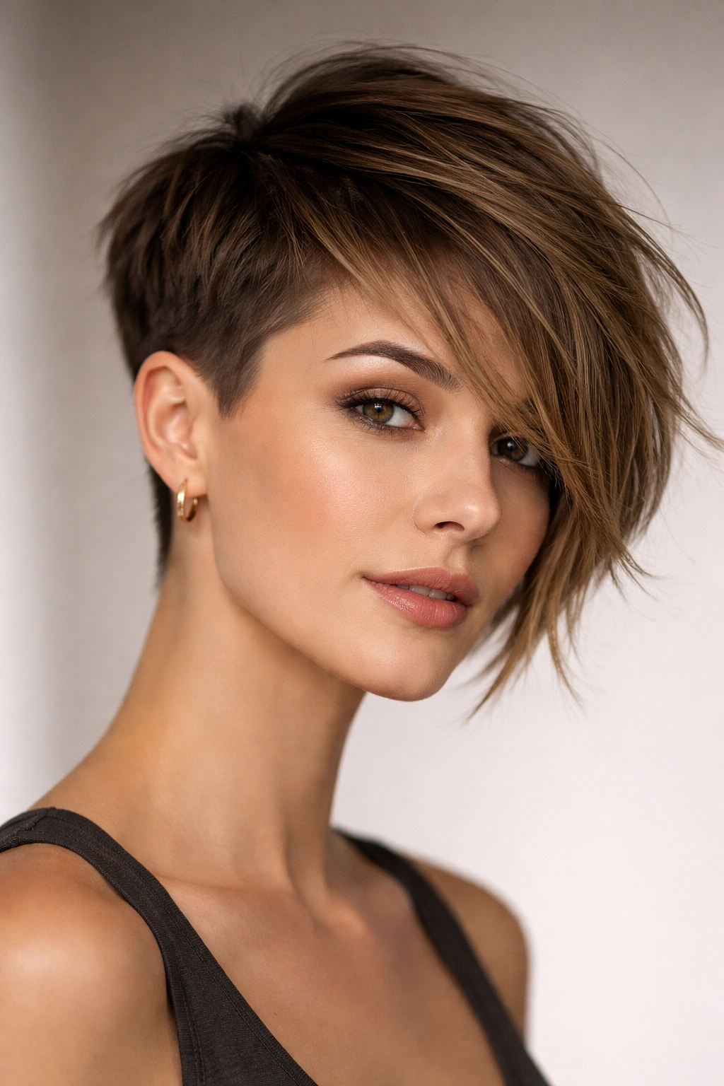 Asymmetrical layered crop with short and long sides
