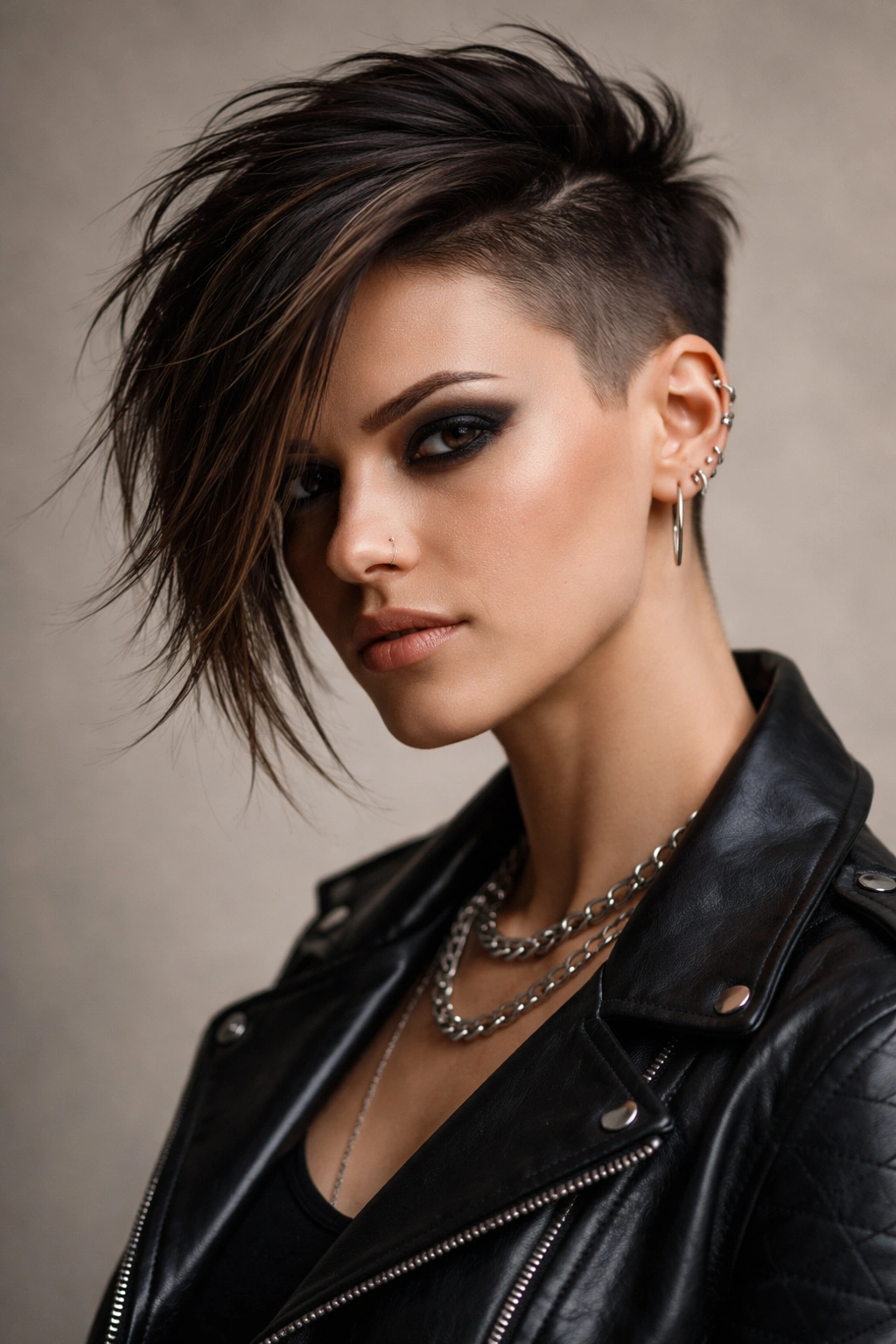 10 Rockstar Inspired Short Cuts For Edgy Women 8 Portrait of an individual with a dramatic asymmetrical crop and longer side