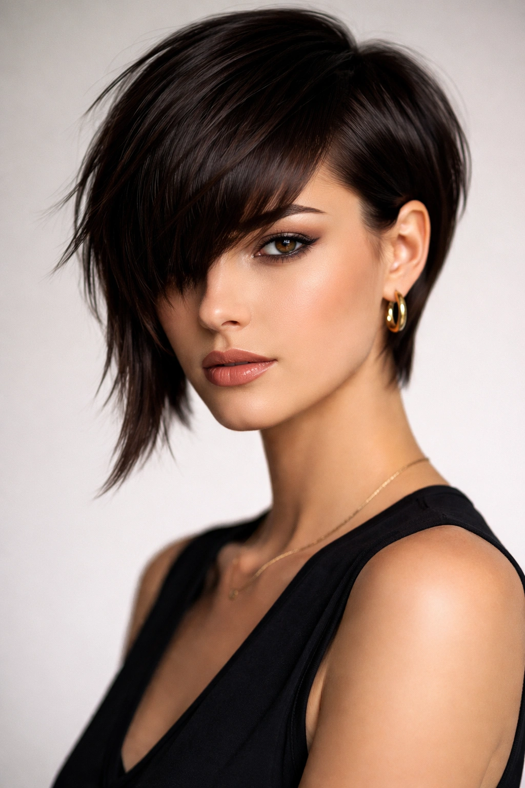 10 Short Haircuts With Thick Blunt Bangs To Try 10 Portrait of asymmetrical cut with angled bangs