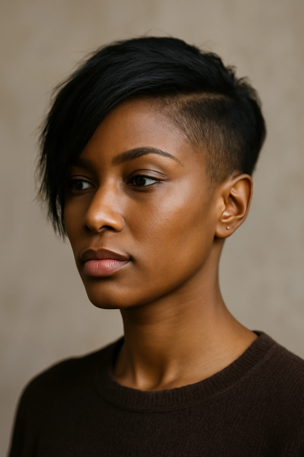 20 Short Haircut Ideas Every Black Woman Should Save 12 Portrait of an asymmetrical cut with unequal lengths on each side