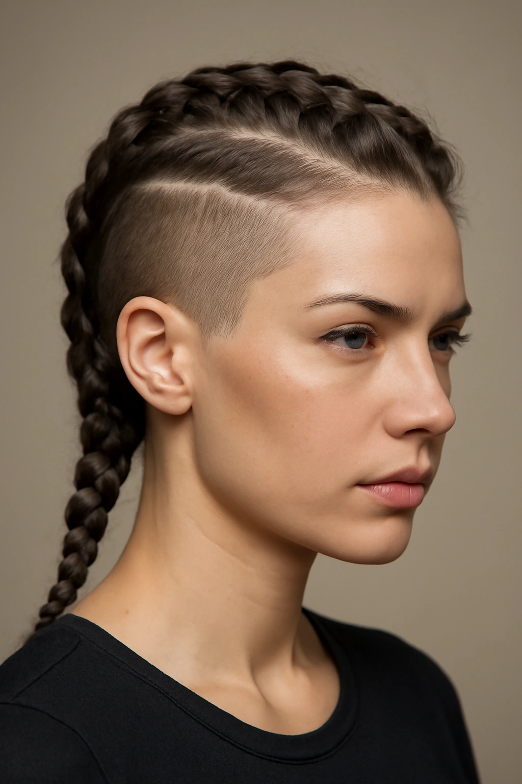 Asymmetrical Dutch braids with disconnected undercut
