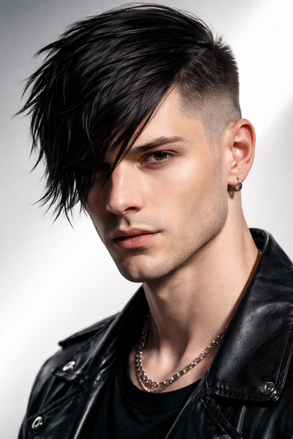 Head-and-shoulders portrait showing an asymmetrical haircut with uneven lengths