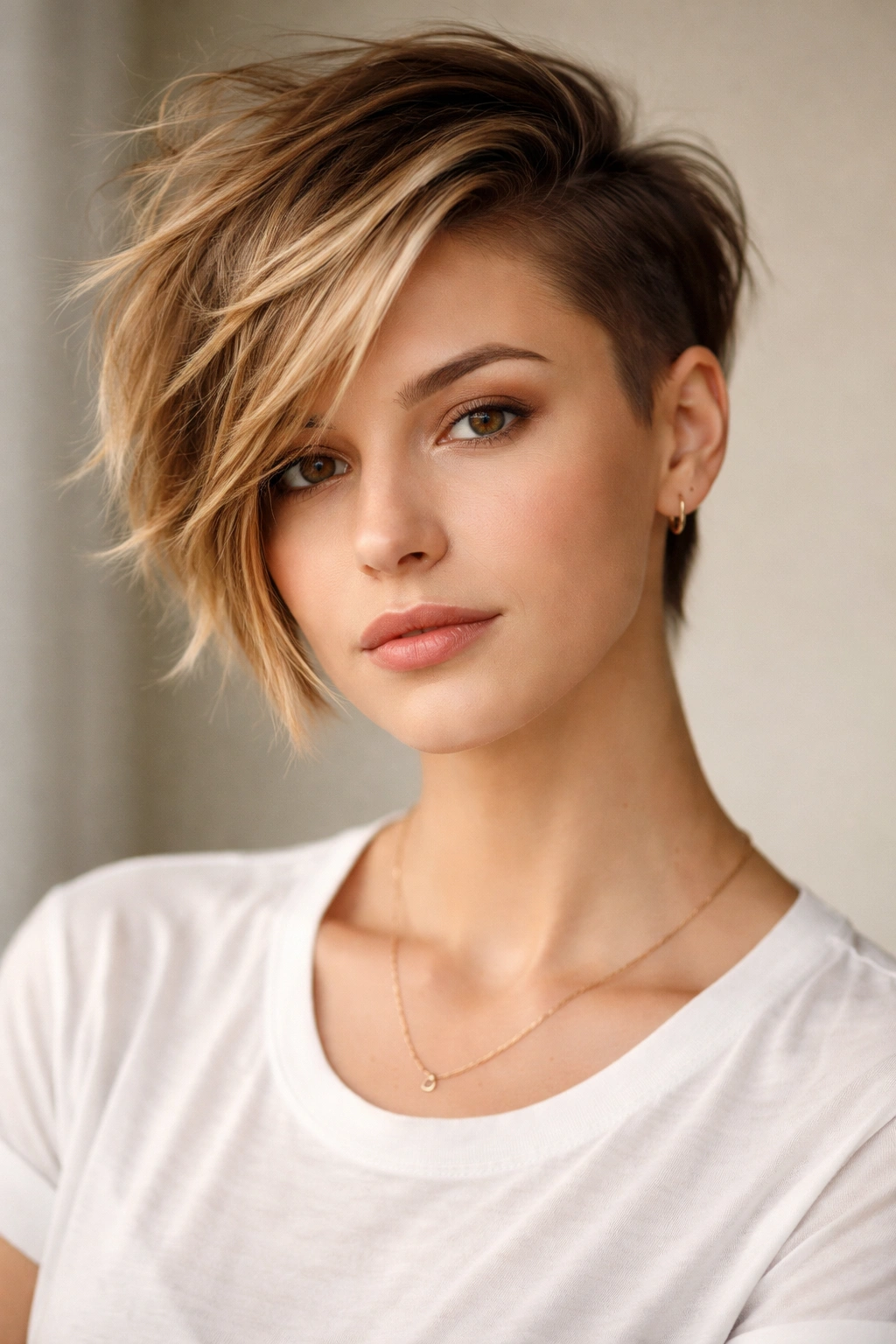 10 Short Haircuts That Grow Out Without Awkwardness 9 Portrait showing an asymmetrical haircut with one side shorter than the other