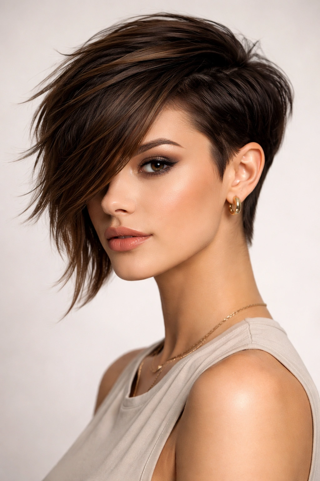 Portrait of an asymmetrical short cut with a longer side