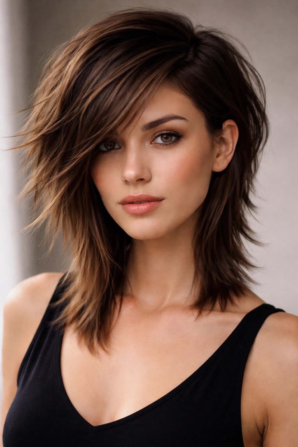 Asymmetrical layered haircut with uneven length and texture