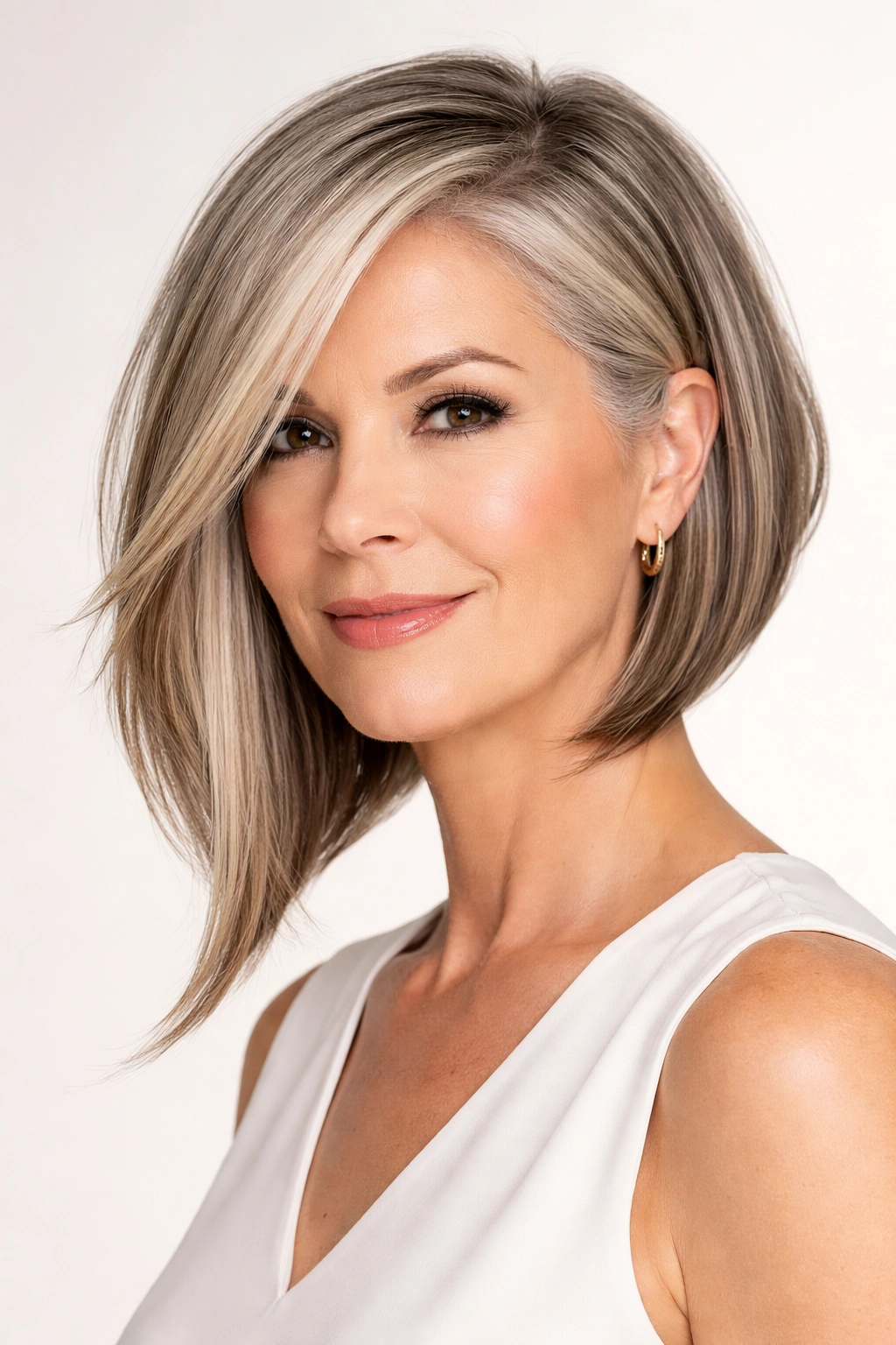 Asymmetrical lob with angled ends, modern silhouette and strong angles.