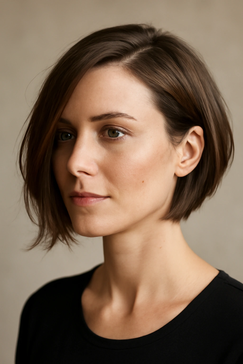 25 Medium Haircuts You’ll Want to Try Immediately 13 Close-up of asymmetrical lob with a notably shorter side, bold modern haircut.
