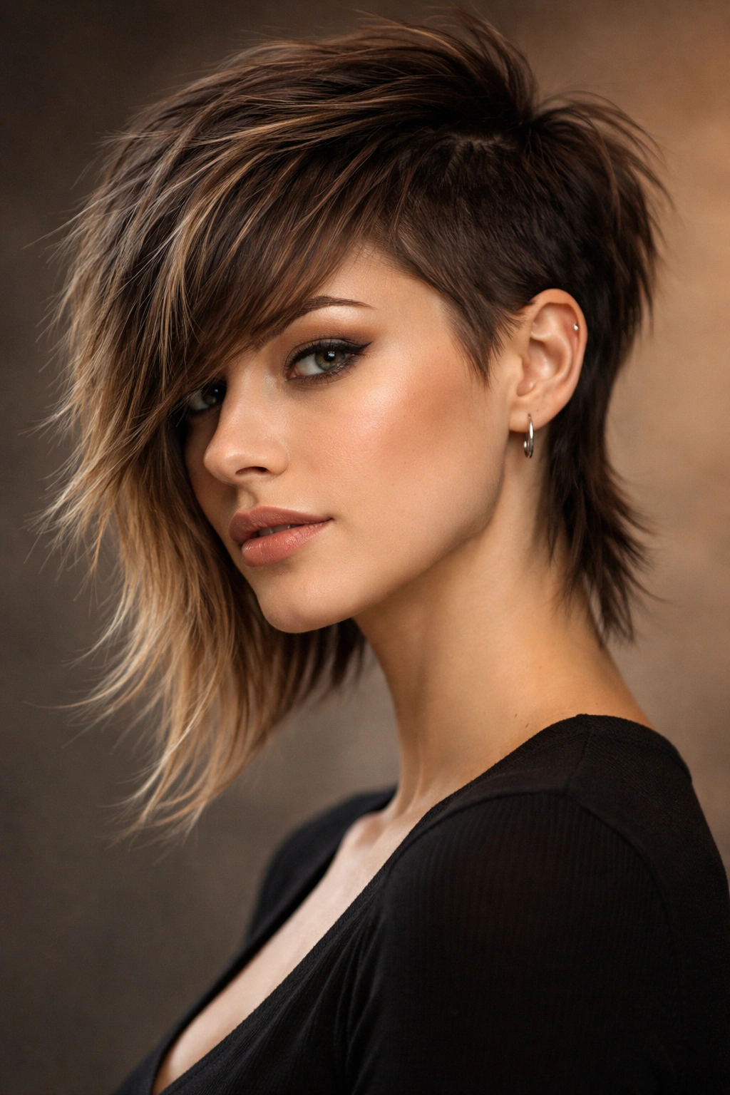 8 Mixie Haircuts Blending Mullet And Pixie 4 Asymmetrical Mixie showing one side shorter and the other longer.
