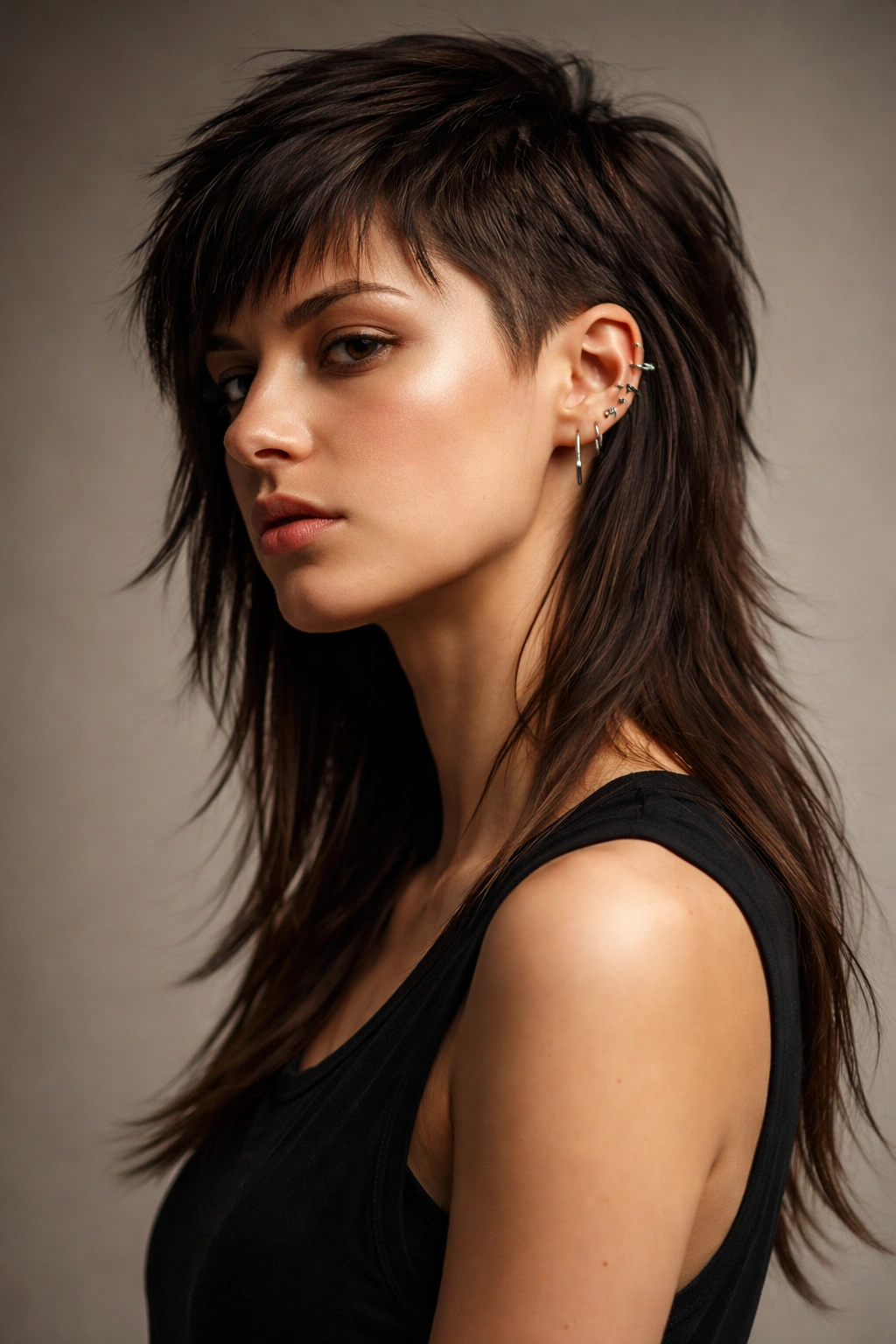 15 Short Mullet Haircuts Worth The Big Chop 9 Portrait of asymmetrical mullet with off-center lengths for bold style
