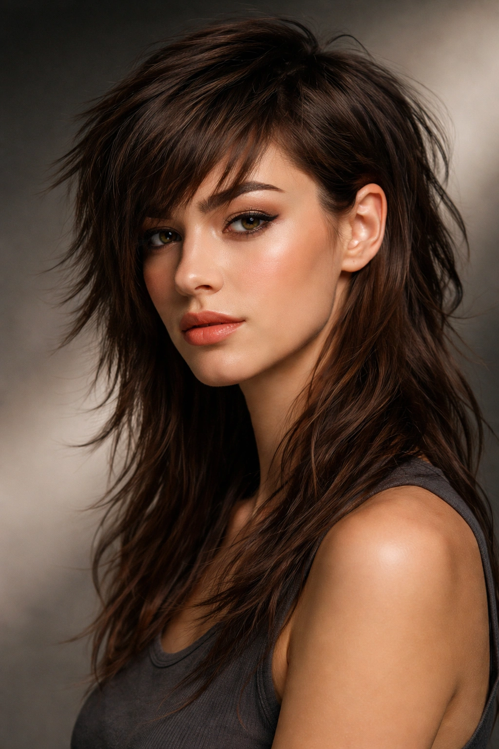 Portrait of asymmetrical mullet with uneven sides and longer back.