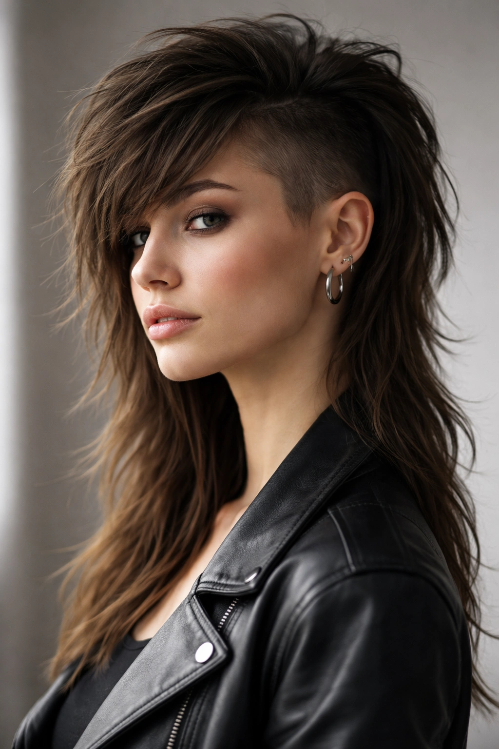 10 Mullet Haircuts Women Are Actually Pulling Off 8 Profile portrait showing bold asymmetrical mullet with uneven sides and longer back