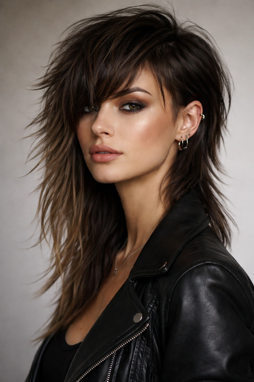 Portrait of a woman with asymmetrical mullet showing different lengths on each side