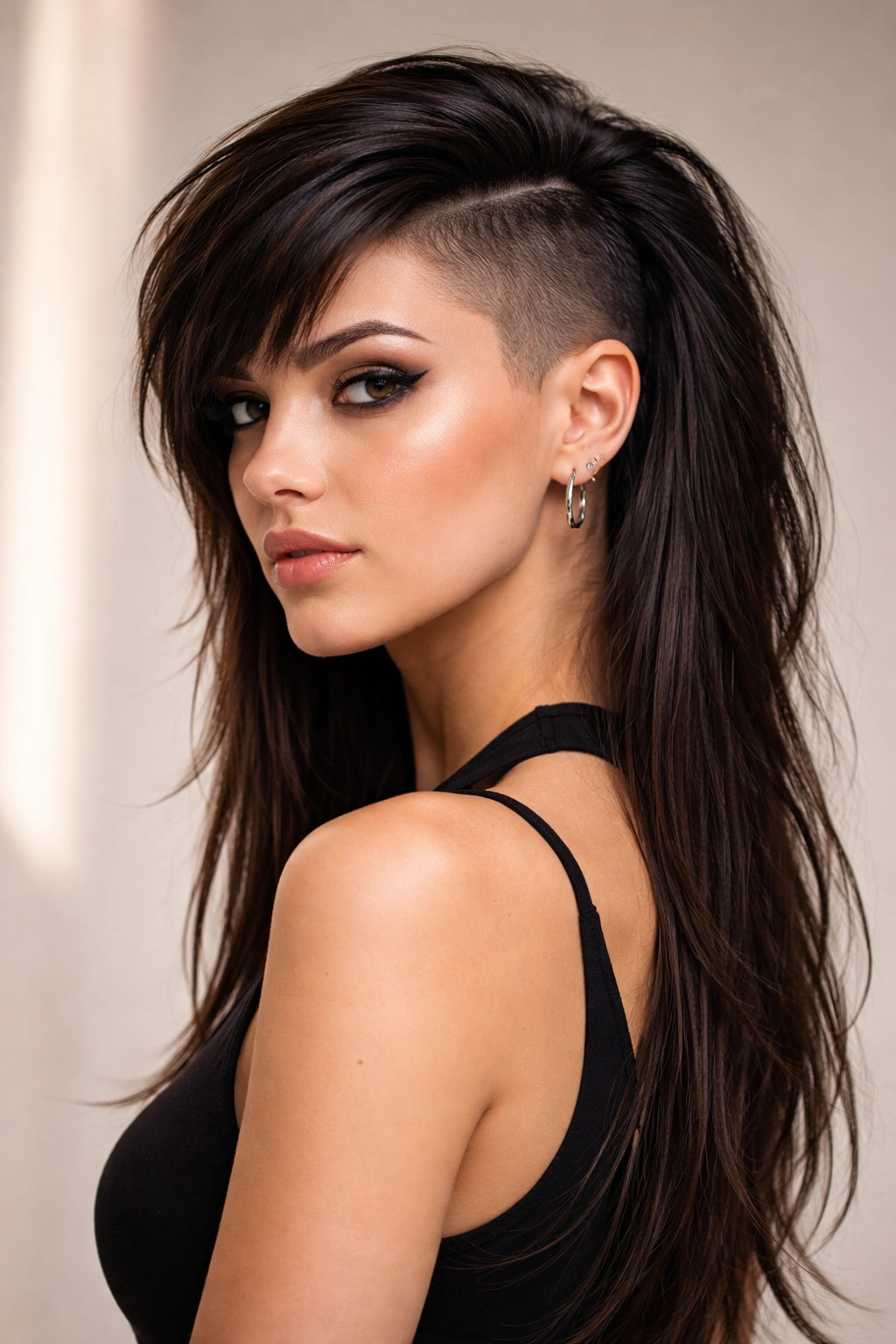 12 Mullet Undercut Styles For Bold Women To Try 3 Portrait of a person with an asymmetrical mullet showing one short side and one long side