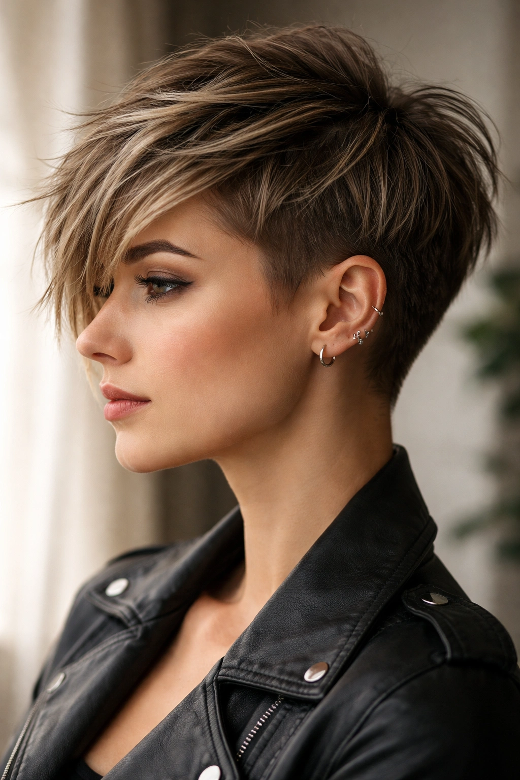 15 Choppy Pixie Cuts Full Of Edge And Texture 5 Asymmetrical choppy pixie showing longer side and shorter undercut side