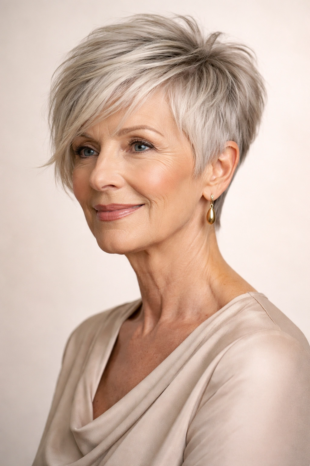 Asymmetrical pixie cut with uneven lengths accentuating texture
