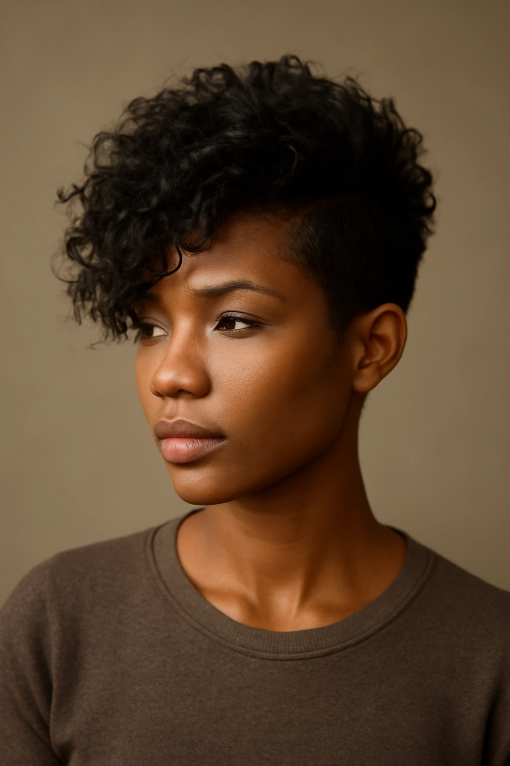 30 Short Haircuts for Black Women 15 Portrait of a person with a textured asymmetrical pixie hairstyle