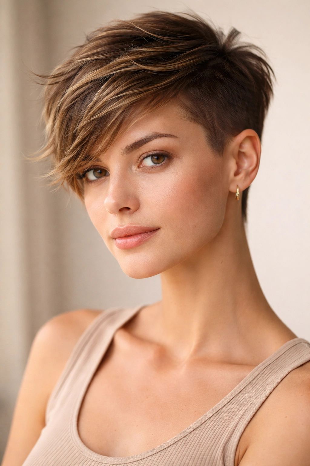 10 Short Haircuts That Look Good Completely Unstyled 7 Close-up of asymmetrical pixie with shorter side and textured longer top