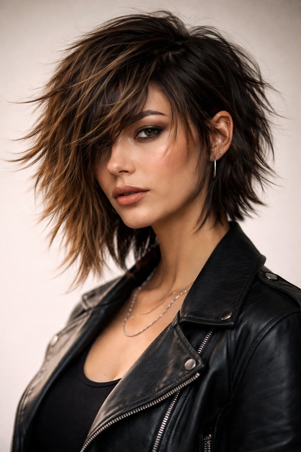 15 Medium Shaggy Hairstyles With Tons Of Texture 9 Person with asymmetrical shag showing a noticeably shorter side and textured layers.