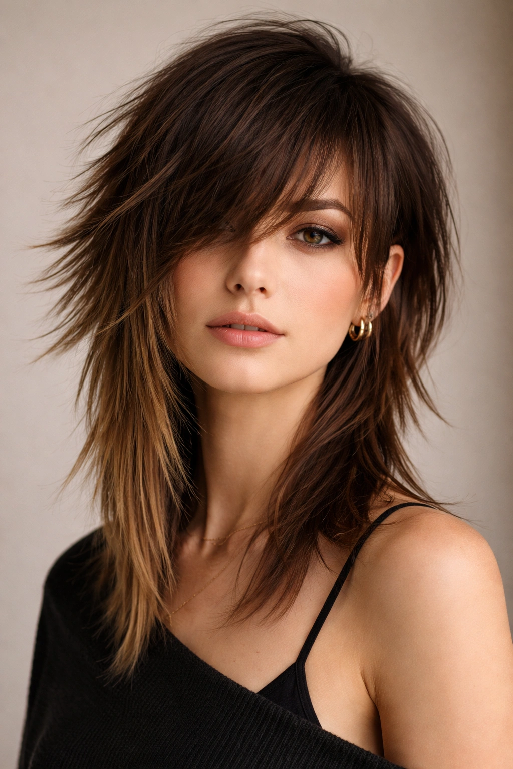 Asymmetrical shag with one side shorter and the other longer