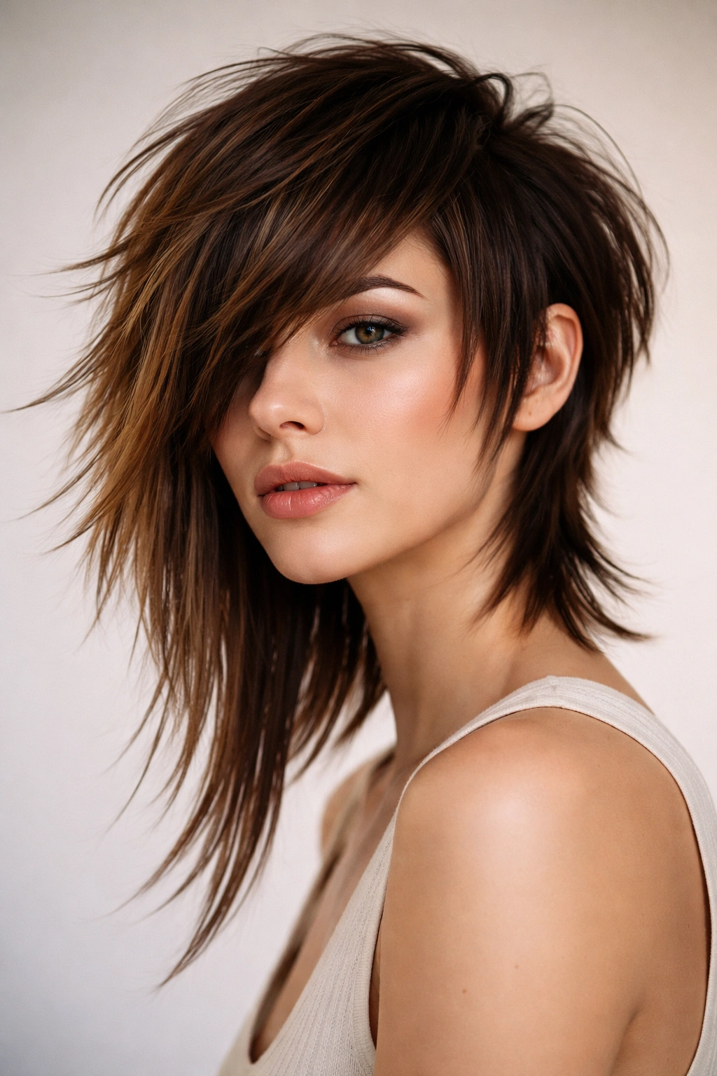12 Short Shag Cuts With Side Swept Bangs 8 Asymmetrical shag with extended side sweep bangs, dramatic length difference