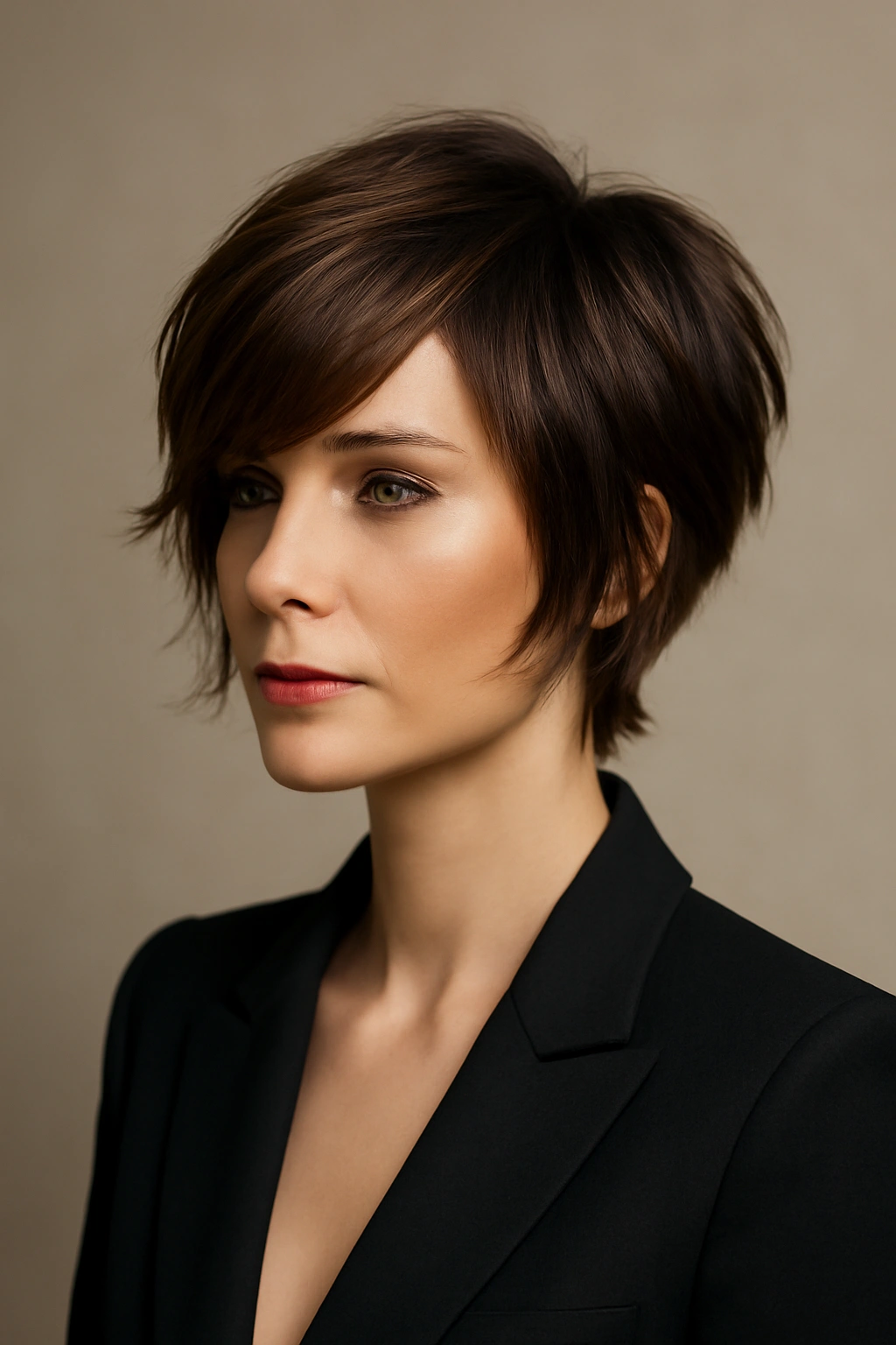 10 Formal Styles That Make Short Hair Look Dressy 6 Asymmetrical shag with longer front pieces and shorter back styled polished
