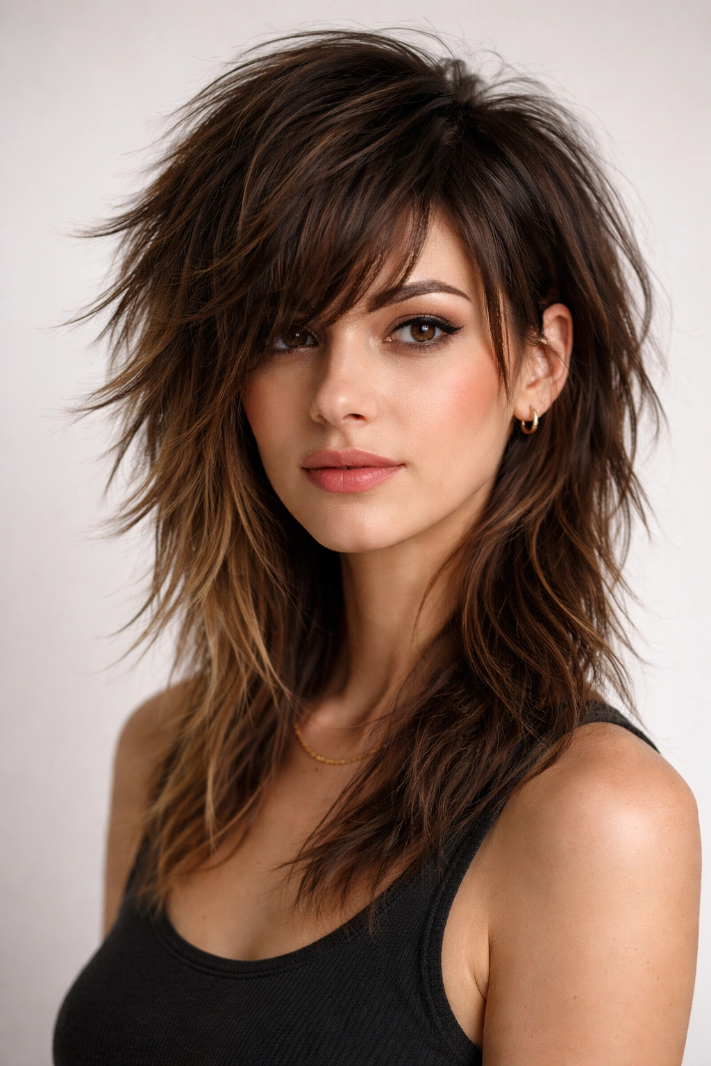 18 Textured Shag Layered Cuts With Great Movement 14 Portrait of an asymmetrical shag with shorter textured side and longer textured side