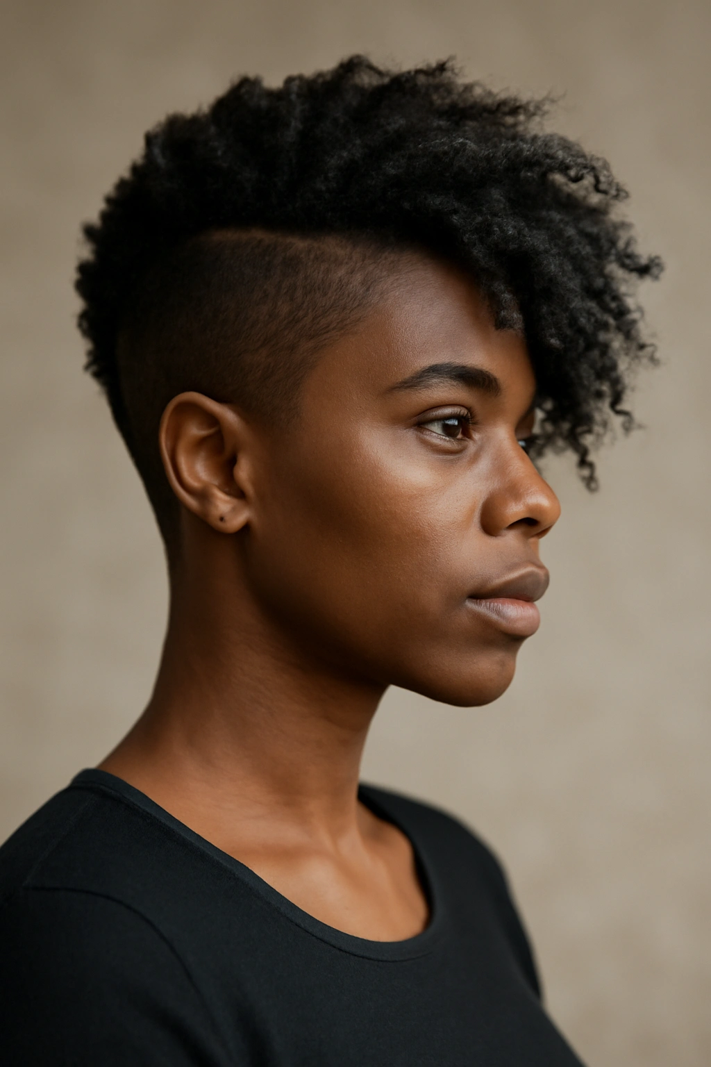 12 Short Relaxed Hairstyles Black Women Will Love 9 Side profile of a person with an asymmetrical short cut showing length discrepancy