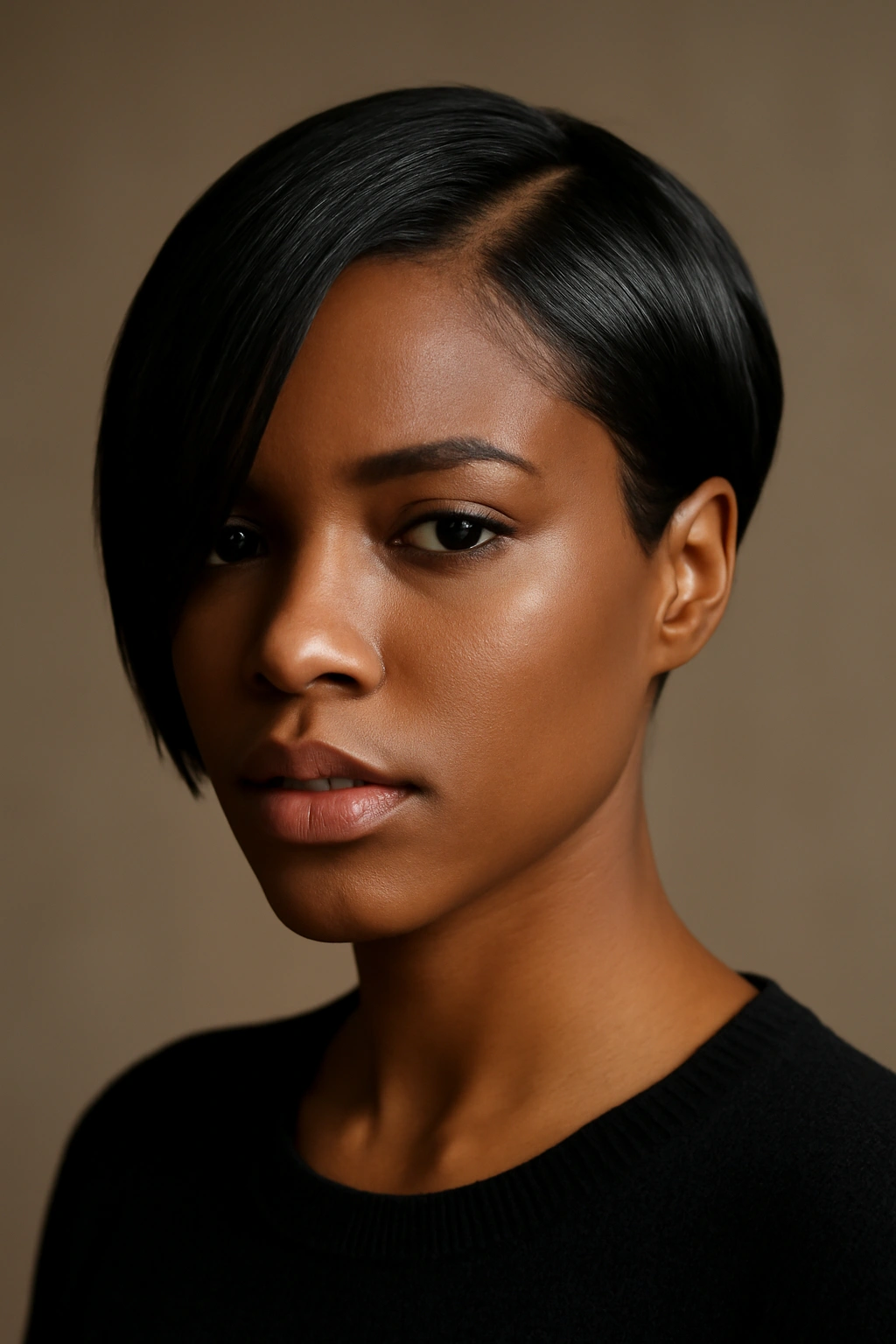 10 Middle Part Short Hairstyles for Black Women 10 Asymmetrical short cut with off-center middle part showing longer and shorter sides